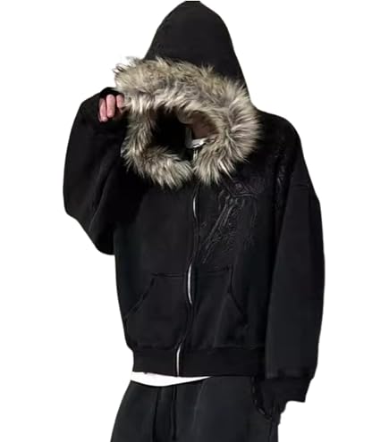 OANTGM Crop Winter Coats Teen Y2k Zip Up Hoodie Fur Jackets